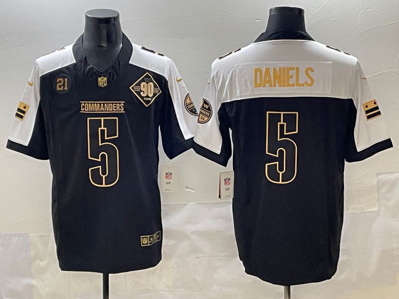 Men 2025 Washington Commanders #5 Daniels Black three generations Nike Limited NFL Jersey style 2